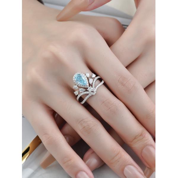 Quality Fancy Intense Blue Lab Grown Diamond Rings 1.23ct VS IGI Cert 18k Gold Ring wholesale