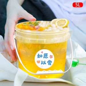 1L Clear Customized Ice Cream Milk Plastic Bucket With Lid And Handle Ideal For