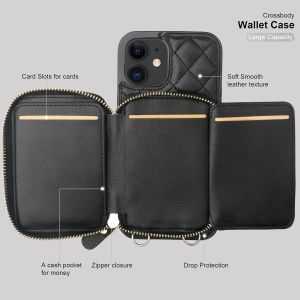 iPhone 12/12 Pro crossbody bag, RFID shielded PU leather strap bracket with card