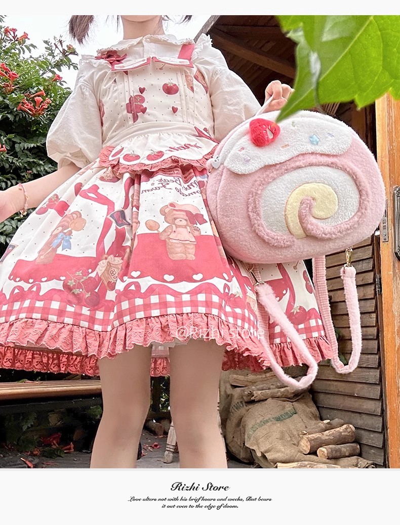 Original Swiss plush double-shoulder bag for girls - Lolita style handbag, cute