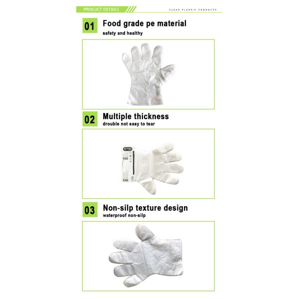 Waterproof resistant disposable polyethylene plastic gloves for food grade