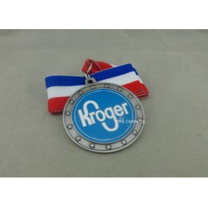 China Copper Stamped Soft Enamel Ribbon Medals , Antique Silver Custom Medals For Awards on sale