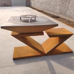 OEM Pre Weathered Corten Steel Charcoal Grill With Ash Tray