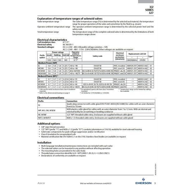 Brass Stainless Steel ASCO 8327 2 Position 3 Way Solenoid Valve Dual Chamber Design