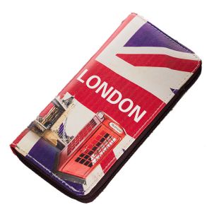 PU Retro Cartoon Coin Long Small Wallet with Customizable Patterns and Zipper