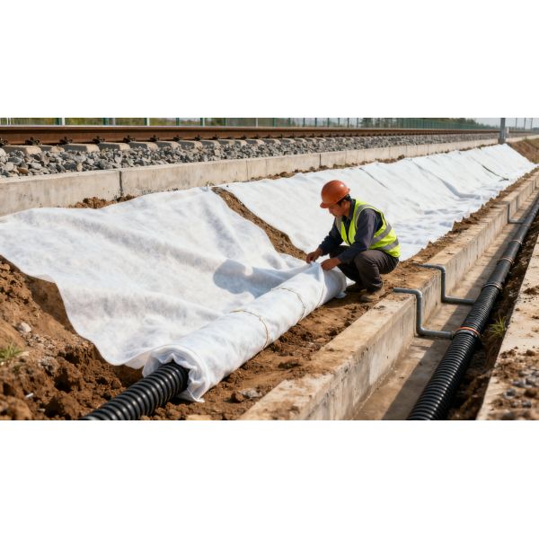 Short Filament Pet Polyester Geotextile Nonwoven Black And White Color Geosynthetic Materials Road Geotextiles