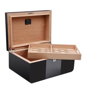 Cheap Personalized Black Custom Cigar Humidor Wood Cigar Packaging Box With Silk Screen Logo for sale