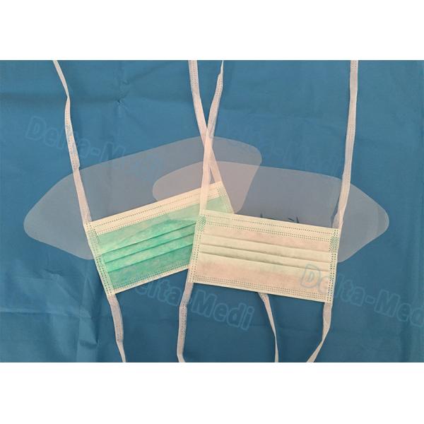 Quality Labortary Anti Fog Face Mask With Eye Shield , Tie On Adult Face Mask Green / White Color wholesale