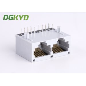 Gray plastic housing dual port rj45 plug connection jack with magnetic