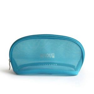 Custom Blue Promotional Transparent Mesh Cosmetic Bags With Logo