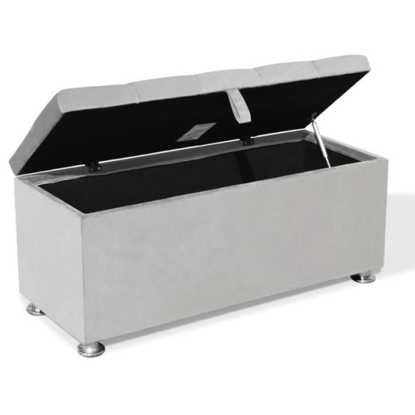 Quality Light Grey Velvet Fabric Storage Ottoman Tufted Crystal Buttons wholesale