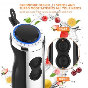 Powerful 800 watts multi-use 5-in-1 12 speed BPA-Free stick blender kitchen