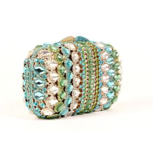 Hard Case Handmade Stone Clutch Bag Malachite Green Crystal With Golden Lining