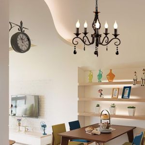 LED Metal Chandeliers 5 Lights Black Crystal Candle Chandelier Industrial