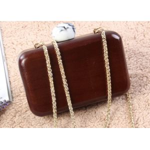 Elegant Ladies Evening Wooden Clutch Bag With Pearl Clasp Style Closure