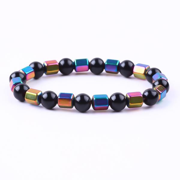 Quality 8mm Handmade Natural Elastic Crystal Stone Obsidian Hematite Bead Bracelet wholesale