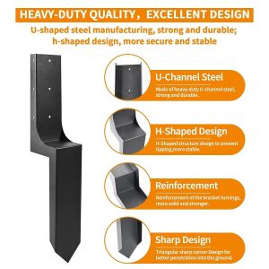 Sturdy Metal Fence Post Anchor Ground Spike for Repairing Tilted or Broken Posts