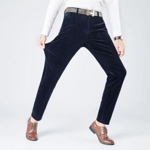 Regular Fit Drawstring Closure Corduroy Dress Pants for Men's Professional Look