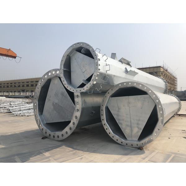 Hot Dip Galvanized Steel Pole , Polygonal Electrical Power Suspension Pole Q345