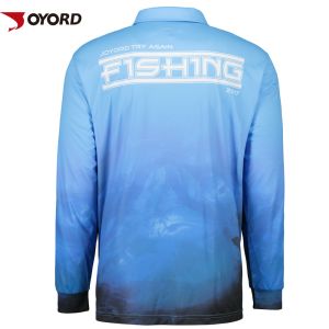 Multi - Functional Fabric Sublimated Fishing Jerseys 3D Cutting Breathable Blue