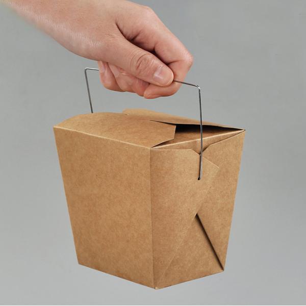 350g food grade cardboard white paper salad box with plastic handle