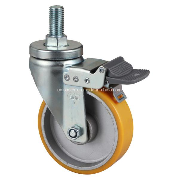 Edl Medium 5" 300kg Threaded Brake TPU Caster Plate Swivel with Yellow Color