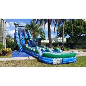 Blue Jungle Theme Large Double Lane Water Slide With Big Pool