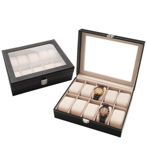 High quality faux PU Leather men valet black watch box size 25.5x20x7.5cm