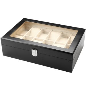 Multi Functional Black Wood Watch Box Wooden Watch Display Box FSC Certified