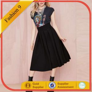 China Black Pleated Midi Skirt on sale