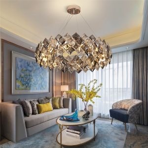 Led chandelier Living room decoration simple dimmer round hanging crystal lamp