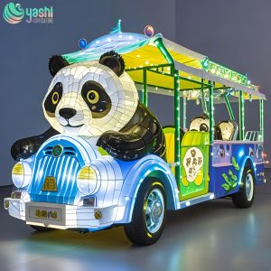 Hot Selling Steel Wire Cloth Fabric LED Lantern Panda Sightseeing Bus Colorful