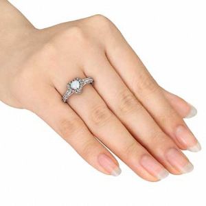 5.0mm Heart-Shaped Opal and 1/8 CT. T.W. CZ Frame Ring in Sterling Silver