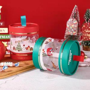 Christmas Cylinder Paper Tube Packaging with Window for Nuts & Kernels in
