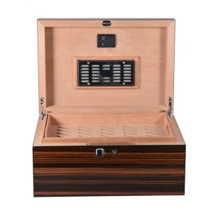 Hinged Closure Handmade Wood Cigar Box 50 Cigar Sizes With Hygrometer