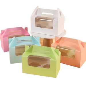Sustainable Doughnut Cake Bakery Box Packaging Transparent Window Personalized