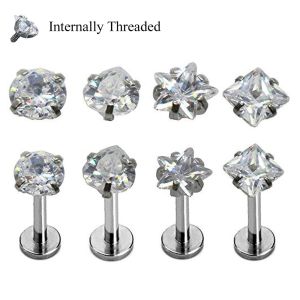 Surgical Steel Prong Set Zircon Ear Helix Tragus Lip Stud Cartilage Earring