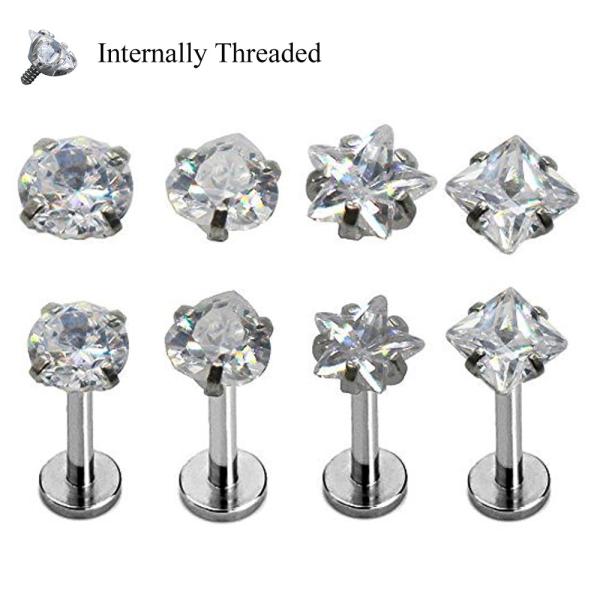 Surgical Steel Prong Set Zircon Ear Helix Tragus Lip Stud Cartilage Earring