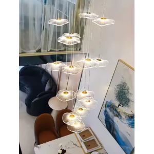 Modern Lotus Leaf Design LED Ceiling Acrylic Light Staircase Luxury Home