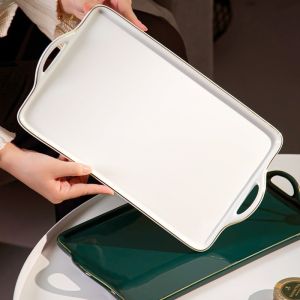 Ramadan Ceramic Tray With Gold Rim Handles Handpainted Eid Al Fitr Porcelain