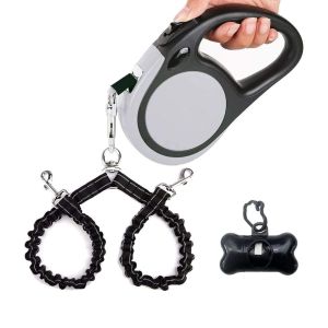 Double Head 3 Meters Retractable Leash With Flashlight And Bag Dispenser For