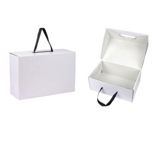 Ribbon Handle Foldable Corrugated Cardboard Handbag Packaging Box for Socks