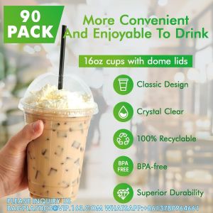 16 Oz Clear Cups With Dome Lids, Disposable Plastic Drinking Cups, 16 Oz Parfait