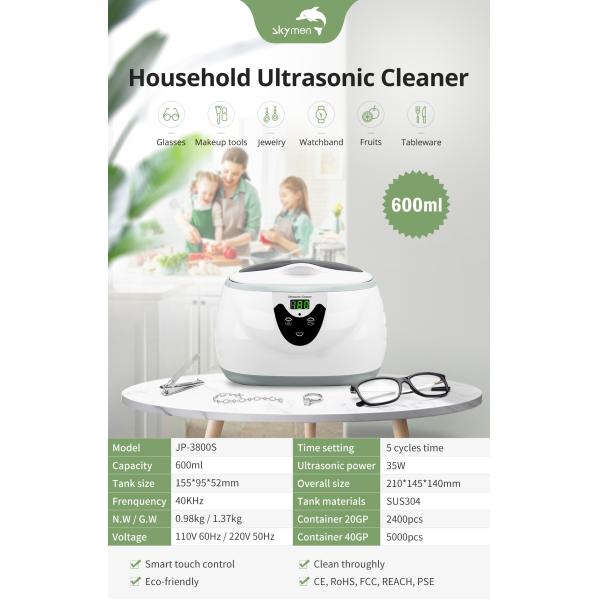 FCC 42kHz 600ML Ultrasonic Jewelry Cleaner For Eyeglasses