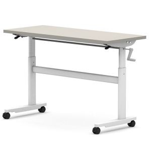 Height Adjustable Manual White Wood PC Game Computer Table for Office Workstatio