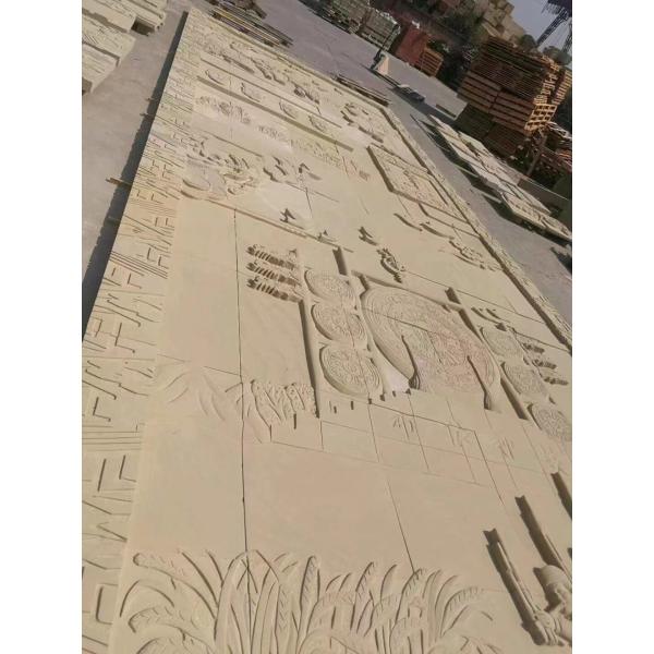 Yellow Panoramic Sandstone Carvings Natural Stone Wall Murals Grade AAA