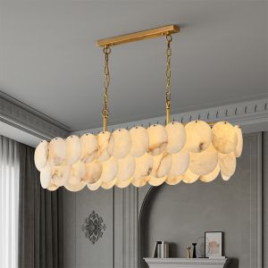 China Natural Rectangle Marble Stone Pendant Light LED Living Room Alabaster Chandelier on sale