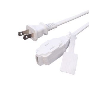 White ETL Standard 2 Pin Plug With 18 AWG Cable Nema 1-15p to 1-15r Male to