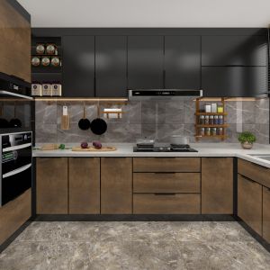 Veneer and Lacquer Finished American Kitchen Cabinet Set with Waste Container