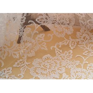 Embroidered Floral Sequin Netting Fabric , Sequin Tulle Fabric For Ivory Wedding